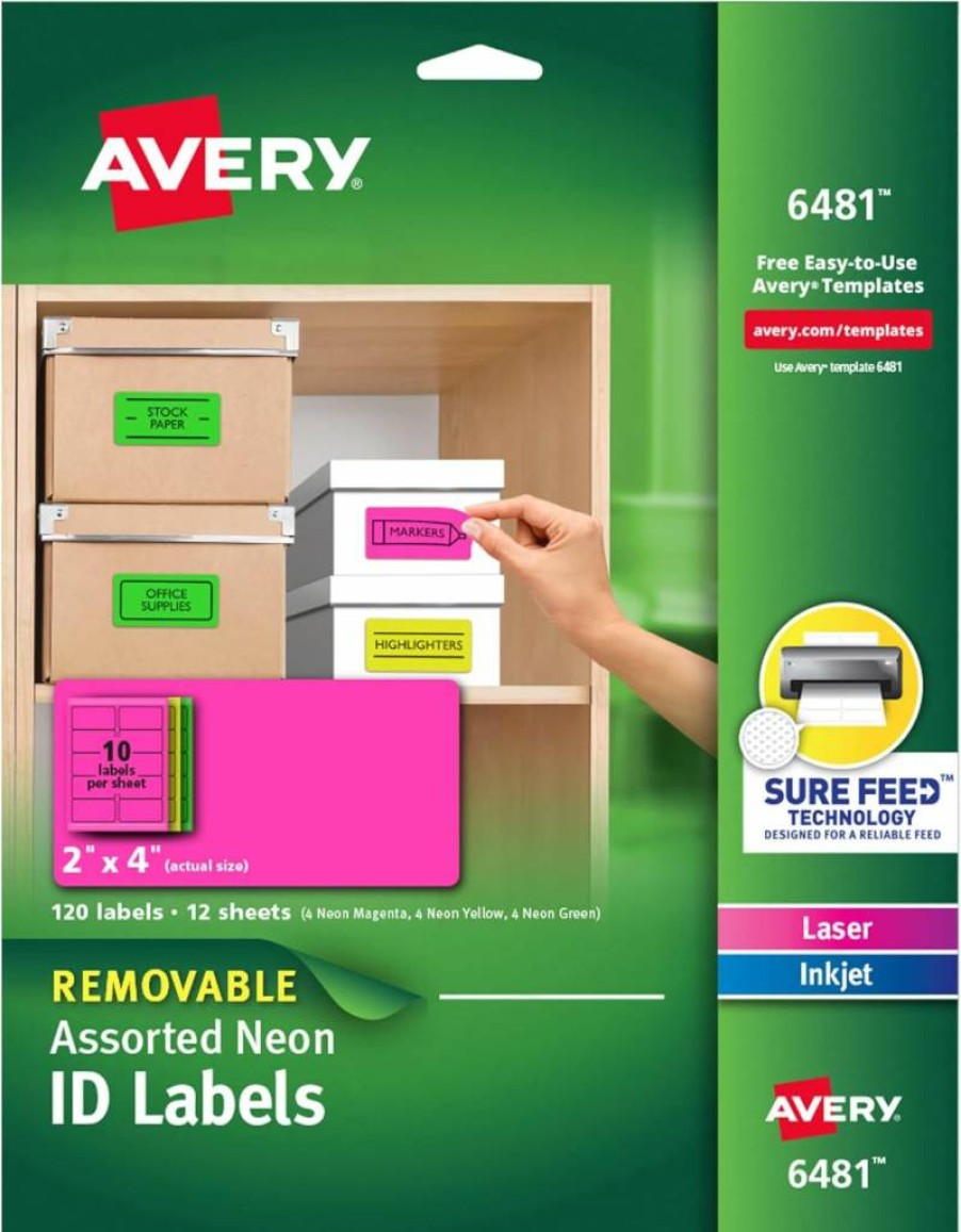 AVERY Removable Neon Multipurpose Labels, 2" x 4" Size, 120-Pack (6481) for Organizing & Decoration