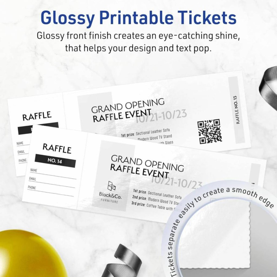 Avery Glossy White Printable Tickets, 2.75" x 8.5" Rectangle Cardstock, Laser/Inkjet Compatible, 100-Pack