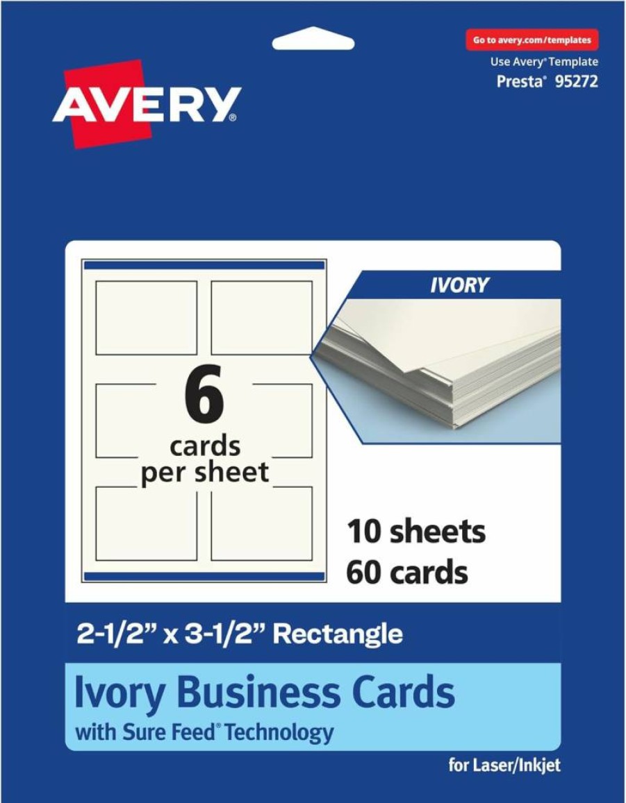 Avery Printable Matte White Cards 2.5" x 3.5" with Sure Feed Technology, Print-To-The-Edge for Laser/Inkjet, 300-Pack