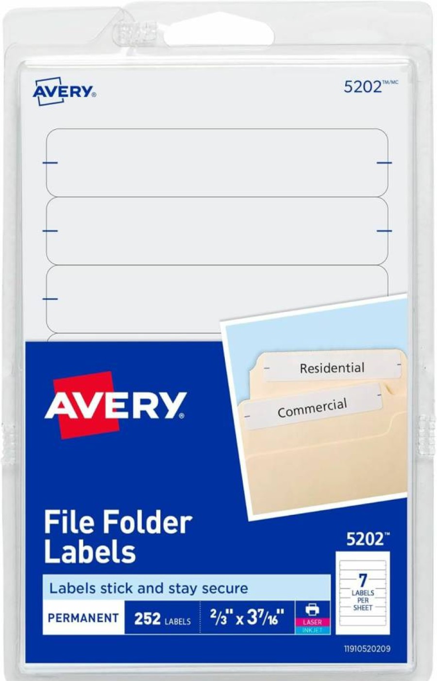 Avery 05202 File Folder Labels, 1/3 Cut, White, 252-Pack for Laser & Inkjet Printers
