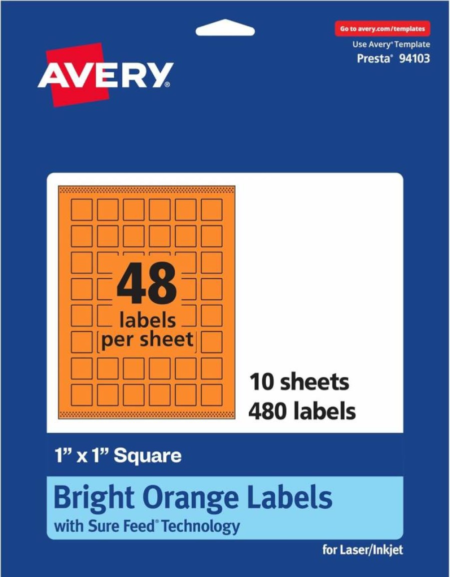 Avery 1" x 1" Bright Orange Printable Labels with Sure Feed Technology – 3,840 Laser/Inkjet Sheets for Soaps, QR Codes & Edge-to-Edge Printing