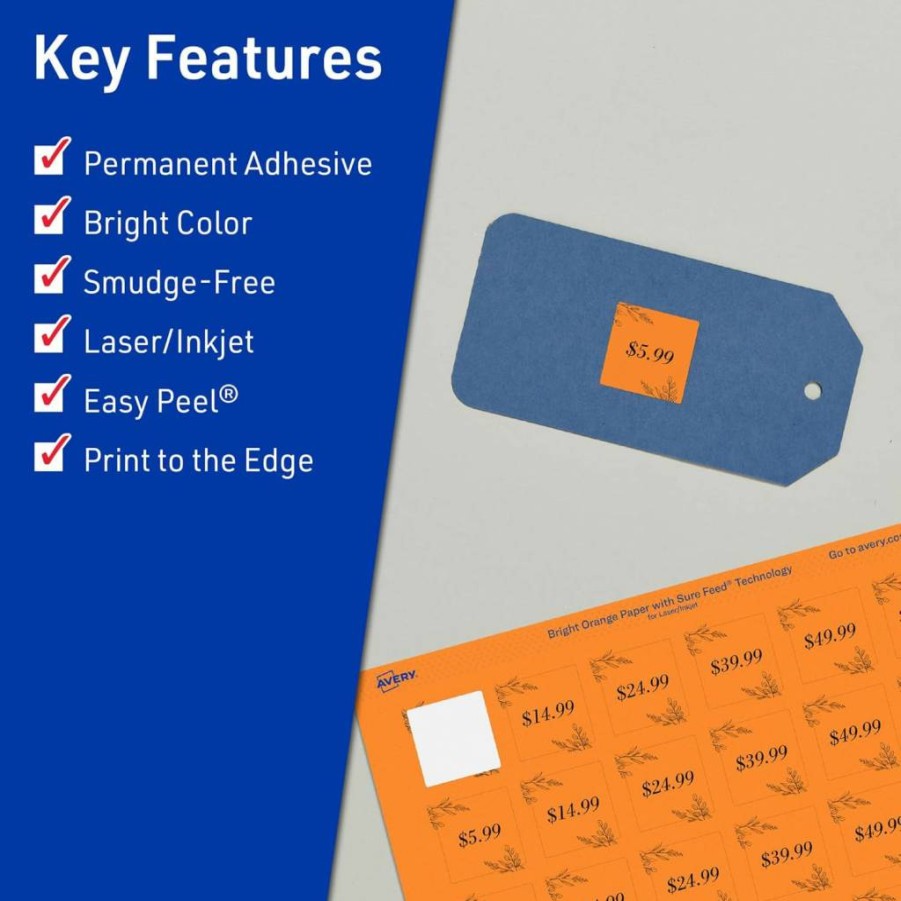 Avery 1" x 1" Bright Orange Printable Labels with Sure Feed Technology – 3,840 Laser/Inkjet Sheets for Soaps, QR Codes & Edge-to-Edge Printing