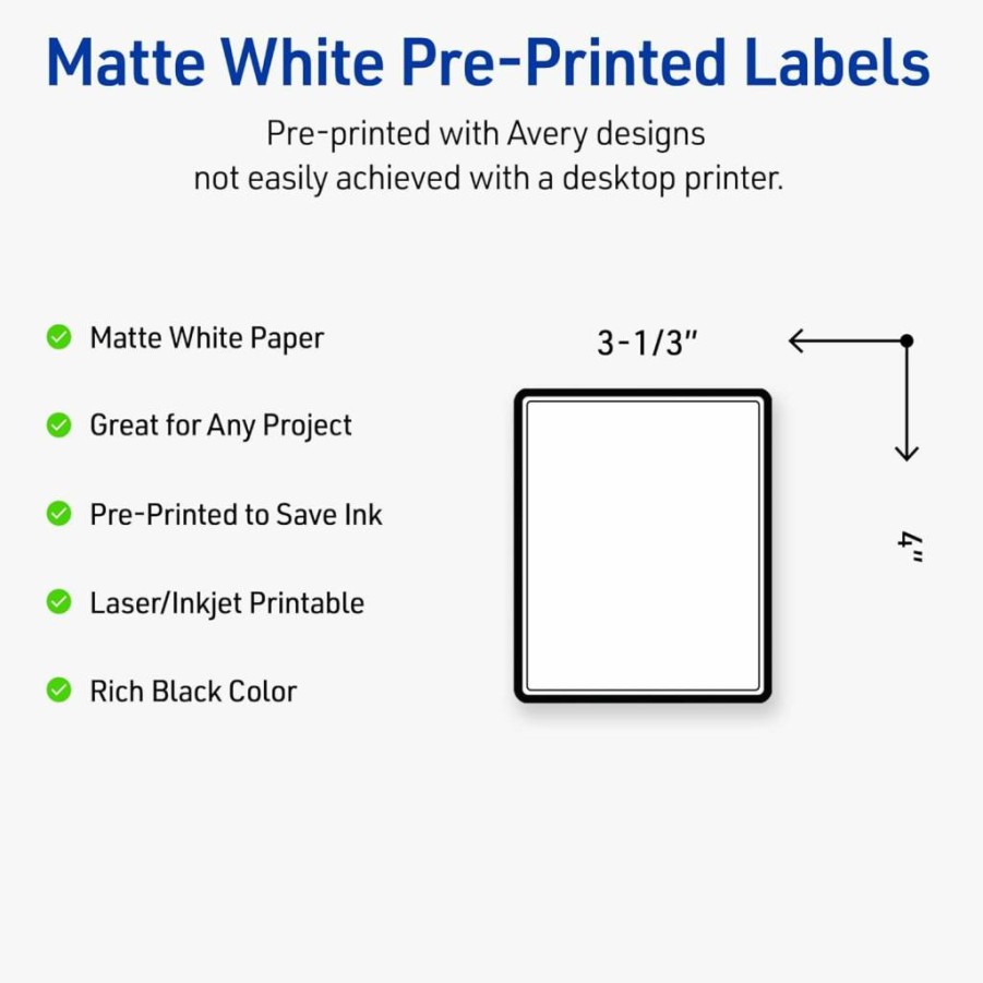 AVERY Matte White Printable Rectangle Labels with Gold Border and Dots, 4" x 3-1/3", Permanent Adhesive, Laser/Inkjet Compatible, 40-Pack for Product Merchandising