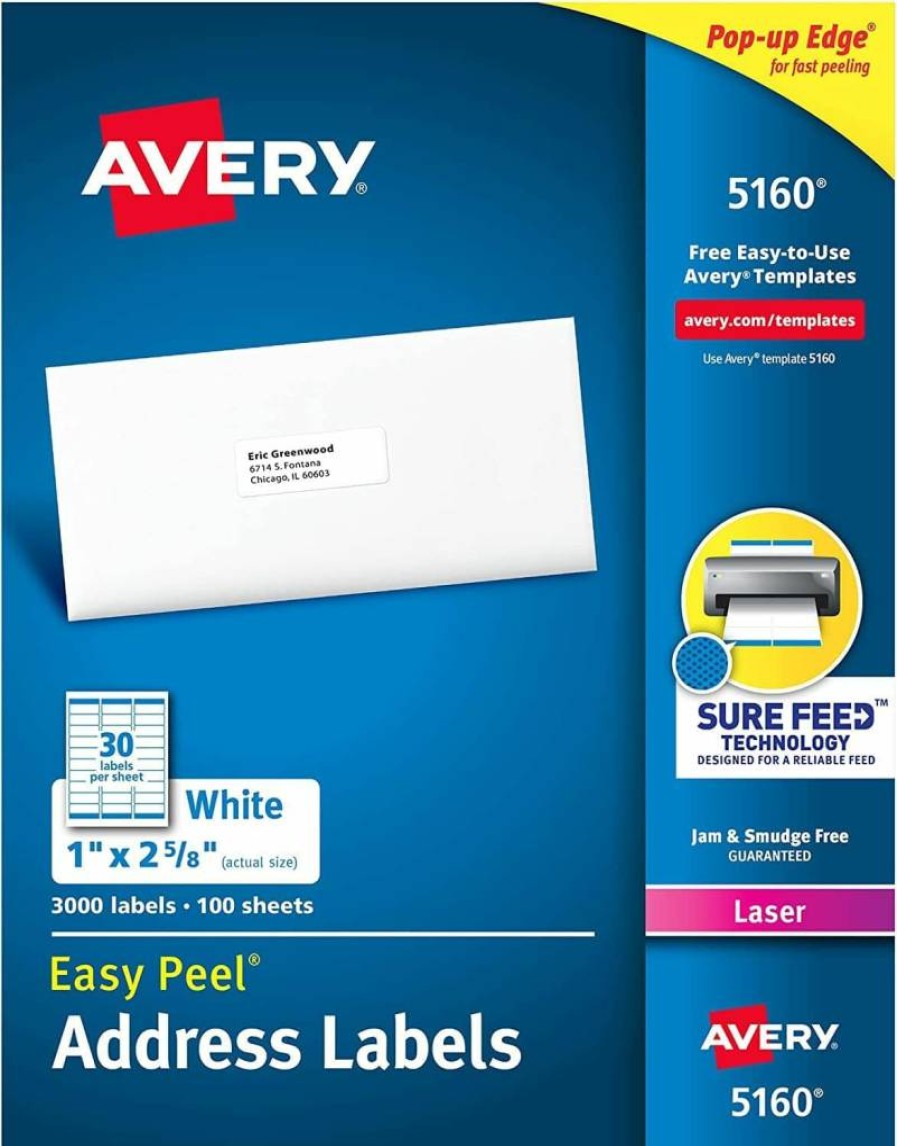 Avery 5160 Permanent Adhesive Address Labels for Laser Printers, 1" x 2-5/8", 3,450 Labels, FBA Shipping Labels