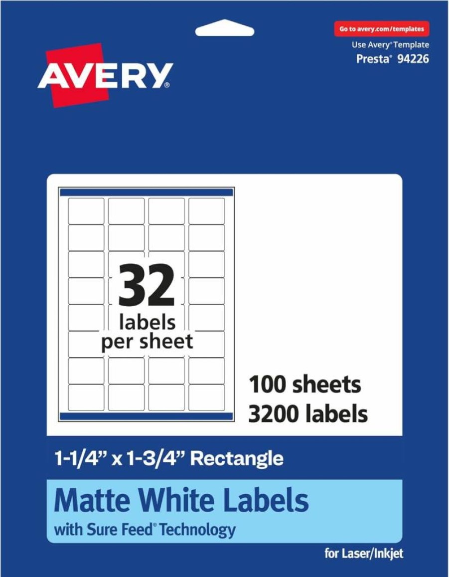 Avery Matte White Printable Labels 1.25" x 1.75" with Sure Feed Technology, 800 Adhesive Stickers for Laser & Inkjet Printers