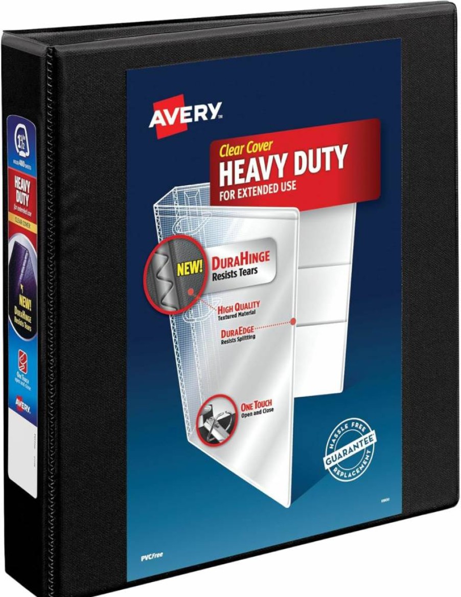 AVERY 79692 Heavy-Duty 2-Inch 3-Ring Binder with EZD Rings, Durable Black View Binder for Office & School Supplies