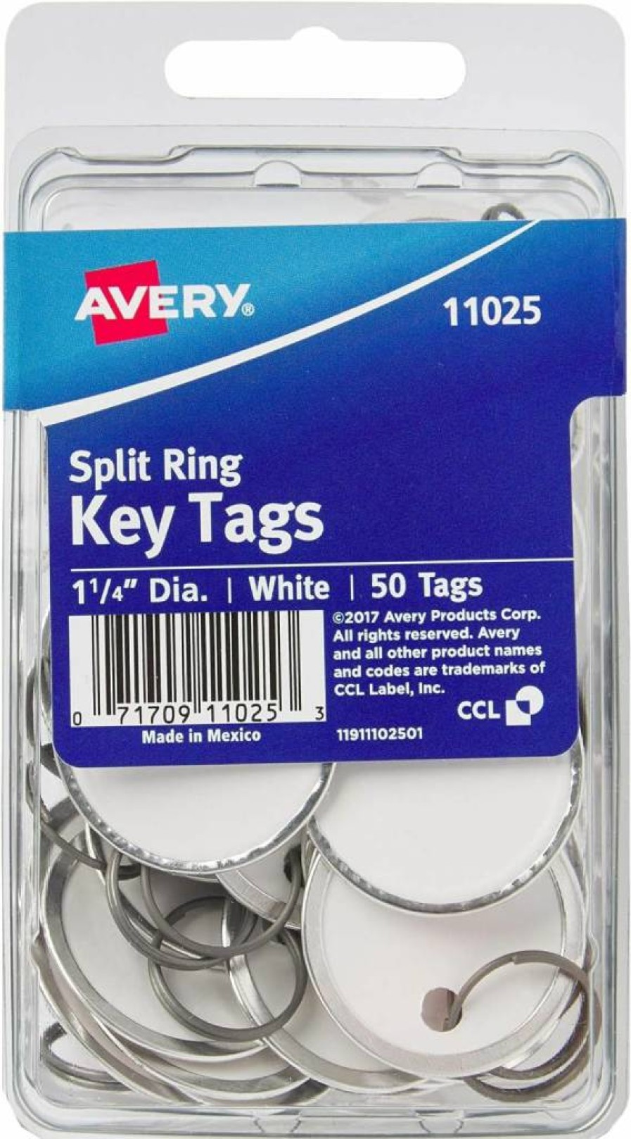 AVERY 11025 White Metal Rim Key Tags with Split Rings, 1.25 Inch Diameter, Pack of 50