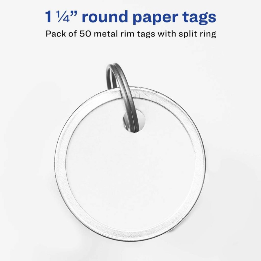 AVERY 11025 White Metal Rim Key Tags with Split Rings, 1.25 Inch Diameter, Pack of 50