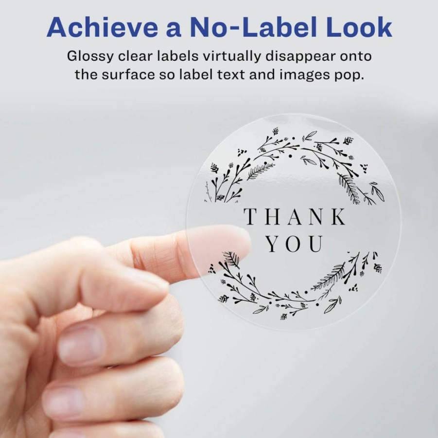 Avery 22825 Glossy Clear Round Labels, 2" Diameter, 120-Pack Printable Customizable Labels with Sure Feed Technology