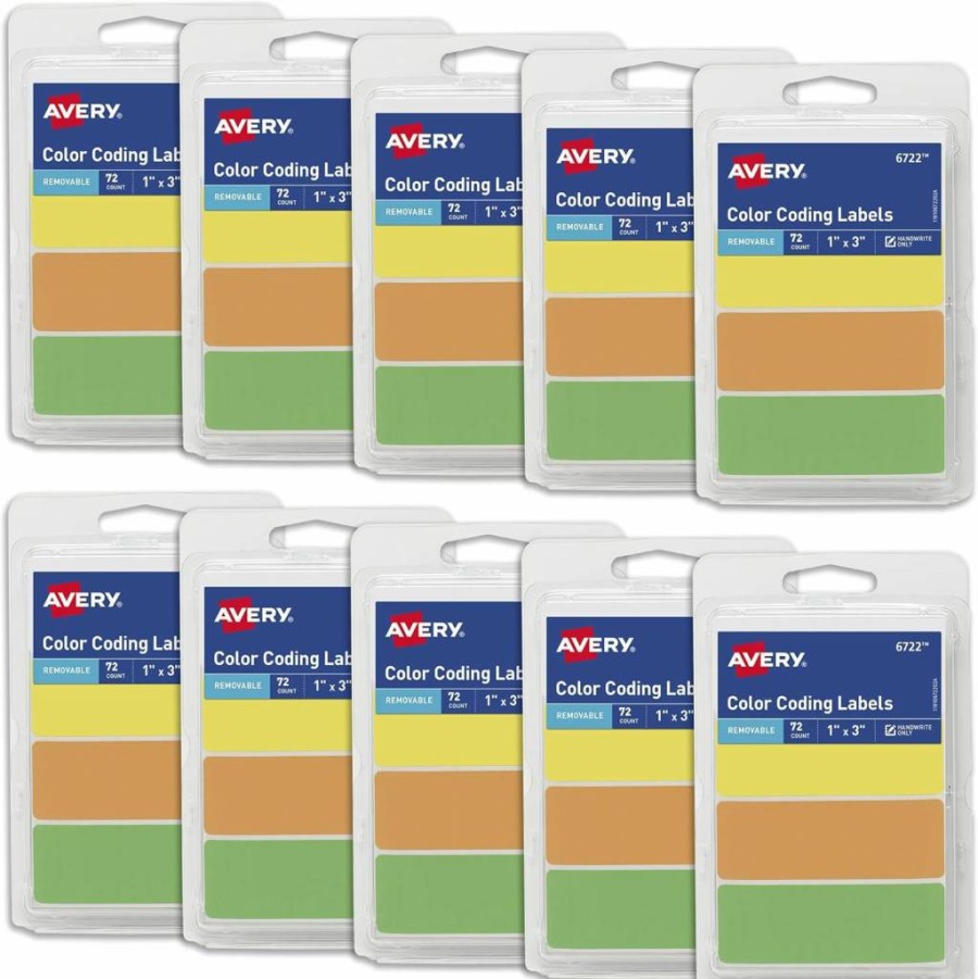 AVERY Removable Color-Coding Labels, 10 Assorted Color Packs, 720 Adhesive Stickers Total (06722) for Organization & Filing