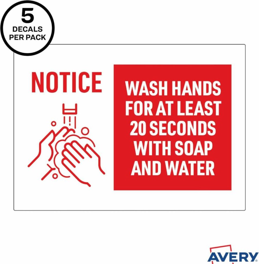 AVERY "Please Use Hand Sanitizer" Removable Wall Decals, 7" x 10" Safety Signs, Tear & Water Resistant, Pack of 5 (83179)