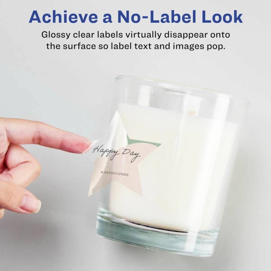 Avery Glossy Clear Star Labels 2.25" x 2.375" - 120 Pack, Sure Feed Technology, Print-to-the-Edge for Laser/Inkjet Printers