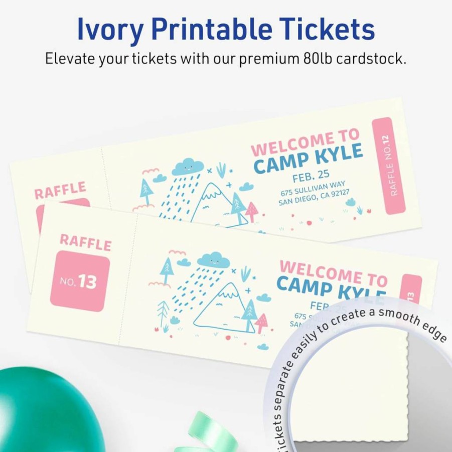Avery Matte Ivory Printable Tickets 2.75" x 8.5" - 40-Pack Laser/Inkjet Cardstock for DIY Events & Labels