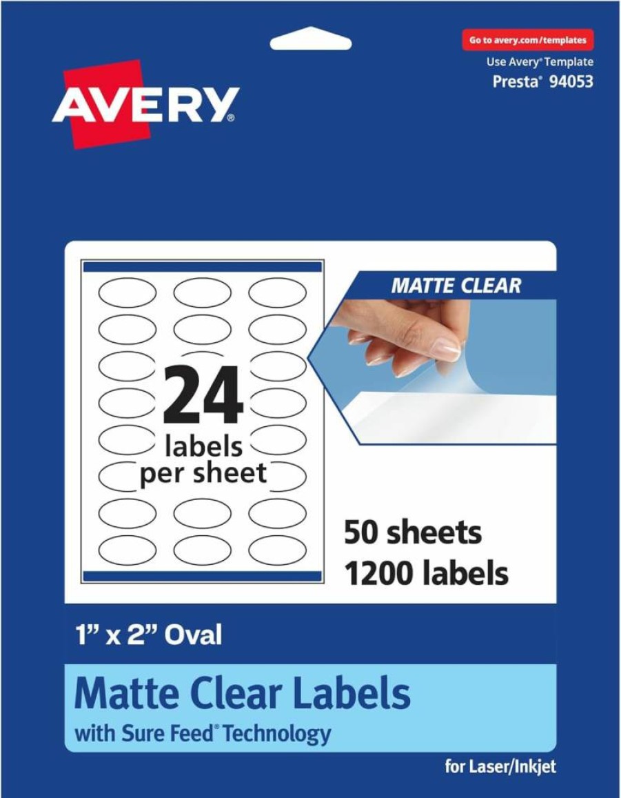 Avery Matte Clear Oval Labels 1" x 2" - 240 Pack, Sure Feed Technology, Print-to-the-Edge for Laser/Inkjet Printers