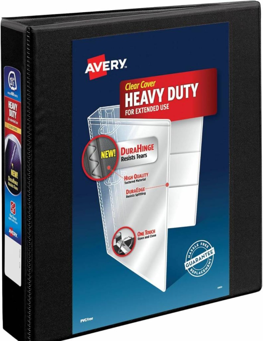 AVERY 79695 Heavy-Duty 3-Ring Binder 1.5 Inch, Black View Binder with EZD Rings, Sturdy Binder for School or Office