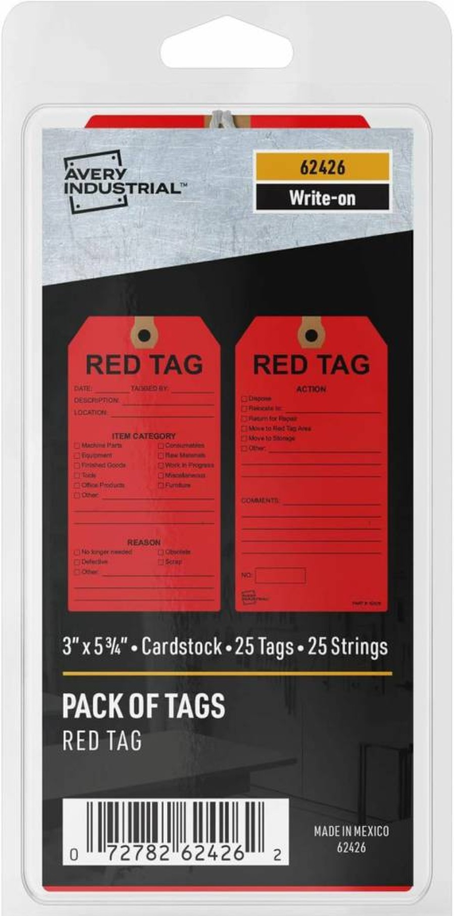 Avery 62431 Preprinted Maintenance Tags with String, 5.75x3 Inch Write-On Yellow Labels, 25-Pack