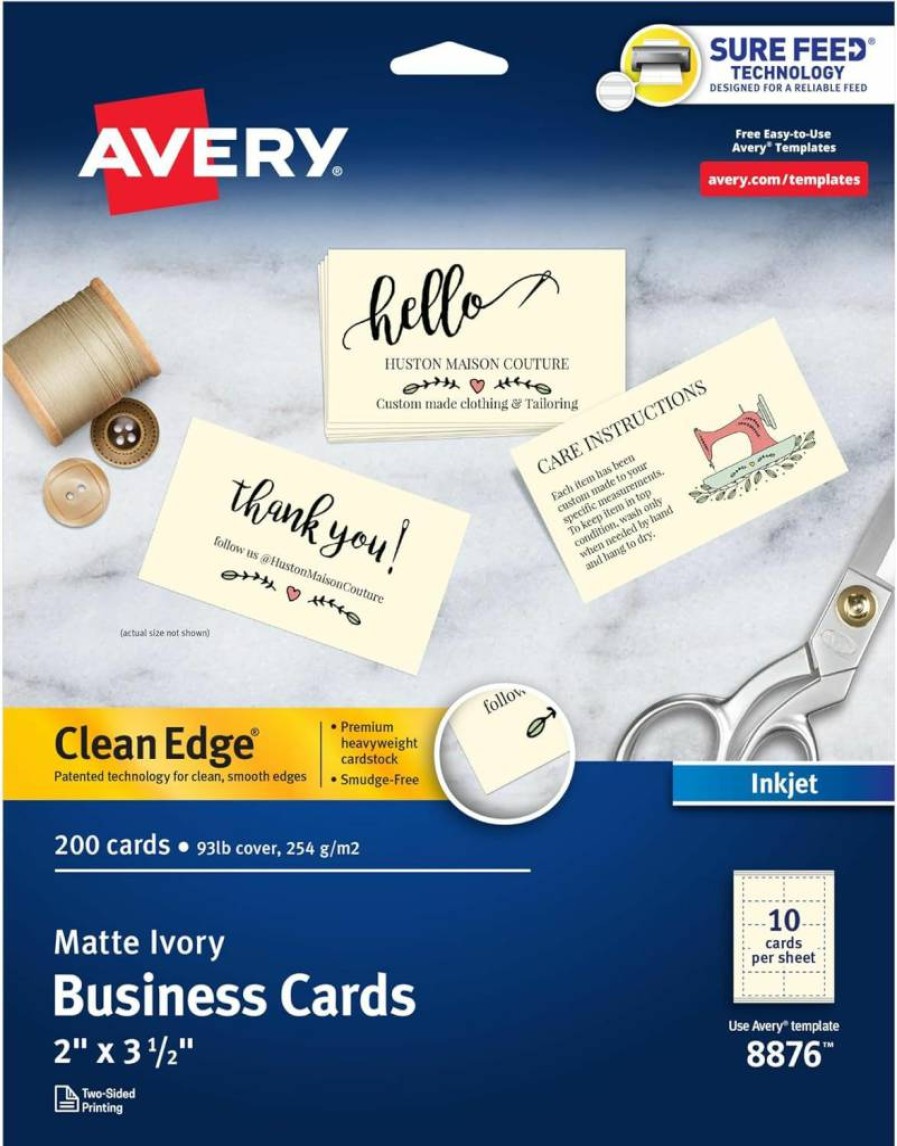 AVERY 08873 Printable Business Cards - 2" x 3.5" White Linen Textured, 200 Blank Cards for Inkjet Printers with Sure Feed Technology