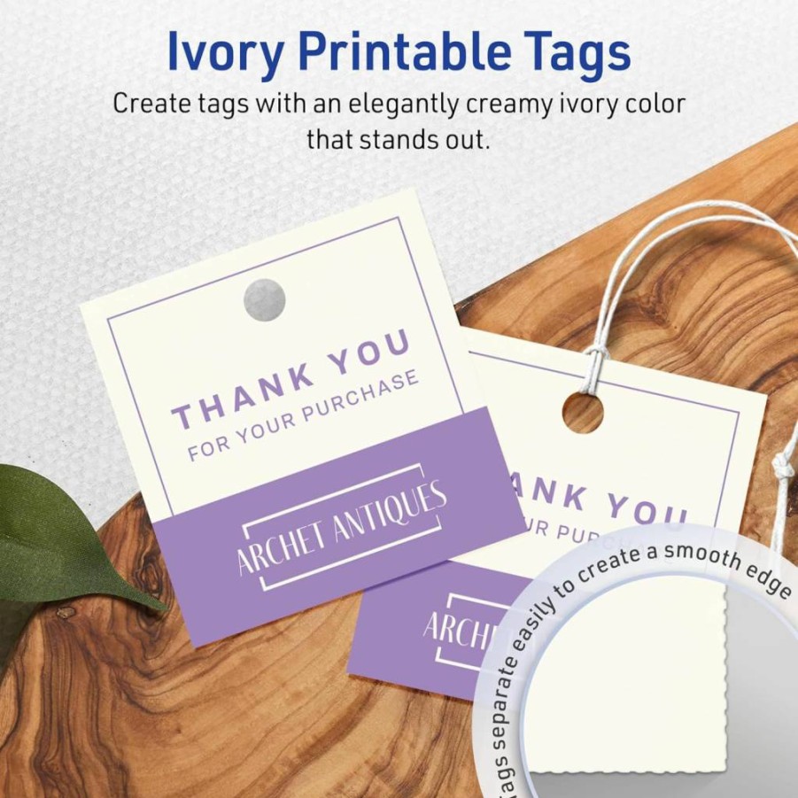 AVERY Matte Ivory Printable Square Tags 2"x2", 300-Pack, Sure Feed Technology for Laser/Inkjet Printers, Custom Gift & Branding Tags, Print-To-The-Edge Design