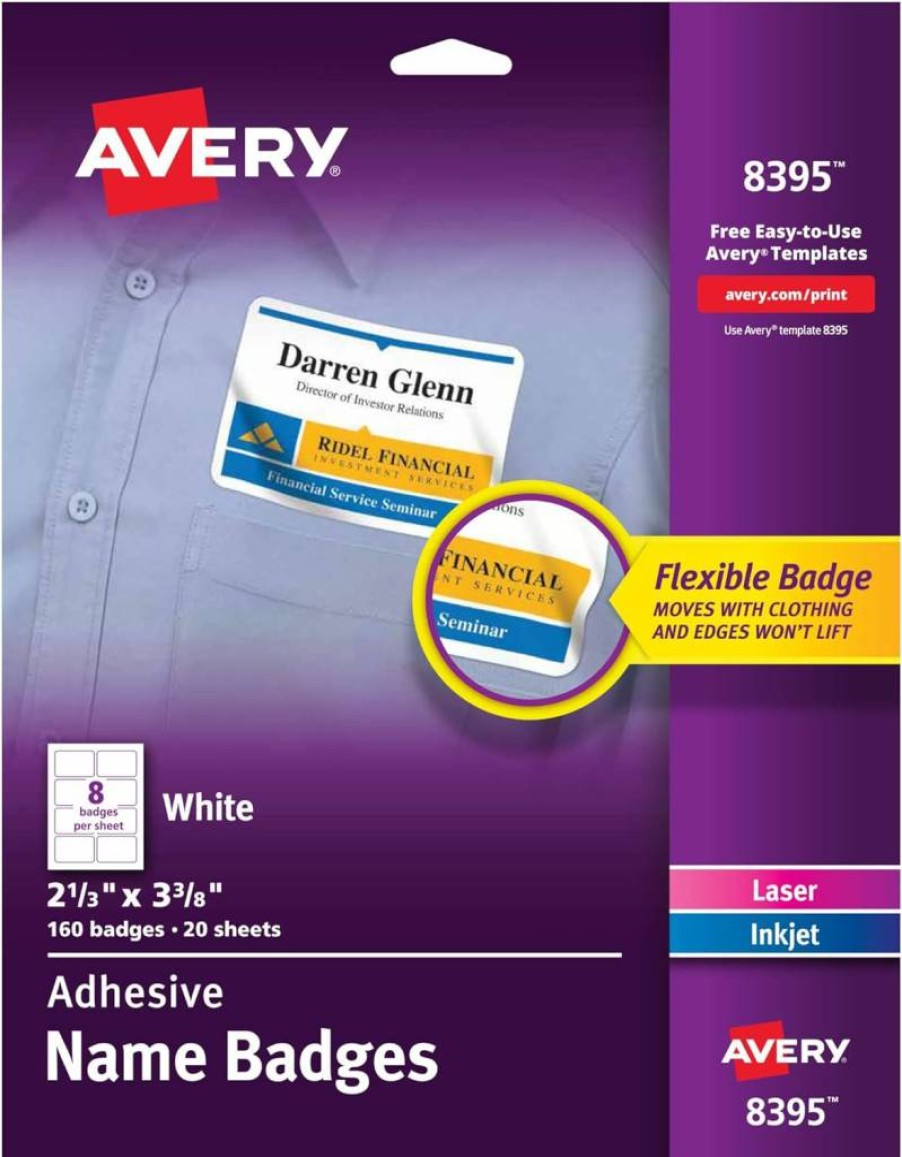 Avery 8395 Removable Name Badges, 2.33" x 3.38" White Printable Rectangle Labels, 5 Packs, 800 Total Stickers for Office, Events & School