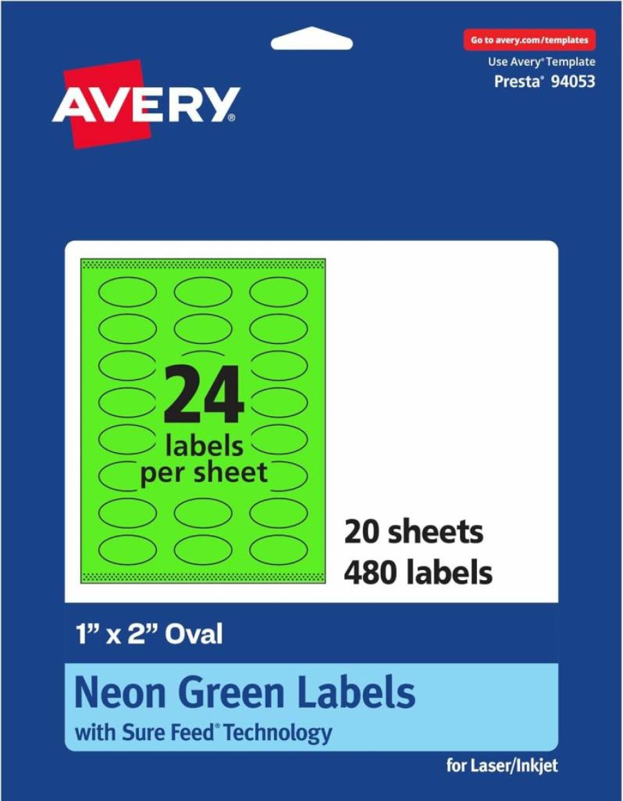 Avery Neon Green Printable Oval Labels 1" x 2" - 960 Pack, Sure Feed for Laser/Inkjet, Print-to-Edge for Soaps & Candles