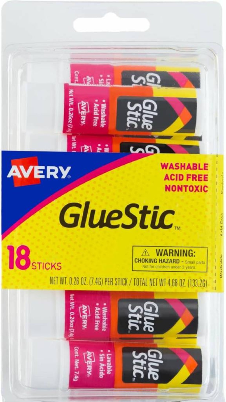 AVERY Washable Non-Toxic Permanent Glue Sticks for Arts and Crafts, 0.26 oz, 18-Pack (98001) White Adhesive