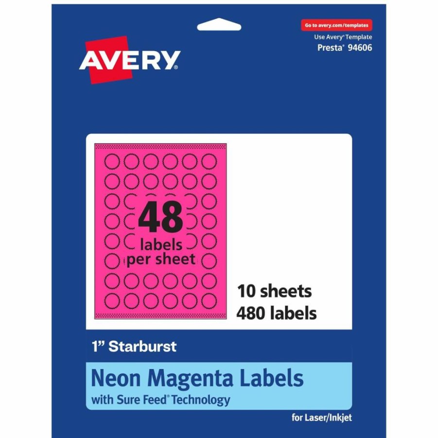 Avery Neon Magenta Printable Labels 1" - Sure Feed Technology, Print-To-The-Edge for Laser/Inkjet, 480 Pack - Ideal for Mailing Seals, Planner Stickers & Organizing