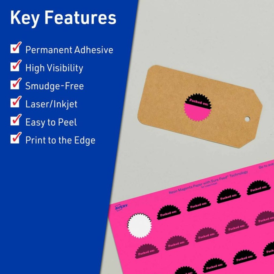 Avery Neon Magenta Printable Labels 1" - Sure Feed Technology, Print-To-The-Edge for Laser/Inkjet, 480 Pack - Ideal for Mailing Seals, Planner Stickers & Organizing