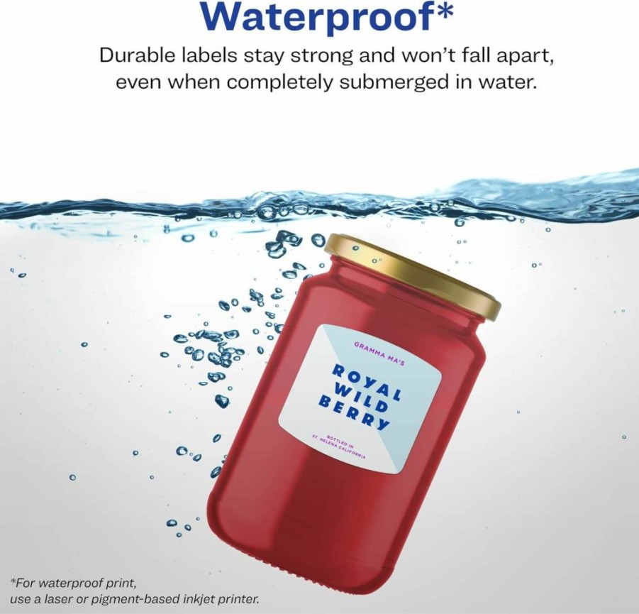 Avery Waterproof Labels 2" x 2-3/16" - 120 Pack, Durable Tear-Resistant for Laser/Inkjet Printers, Sure Feed Technology, Print-to-Edge Design