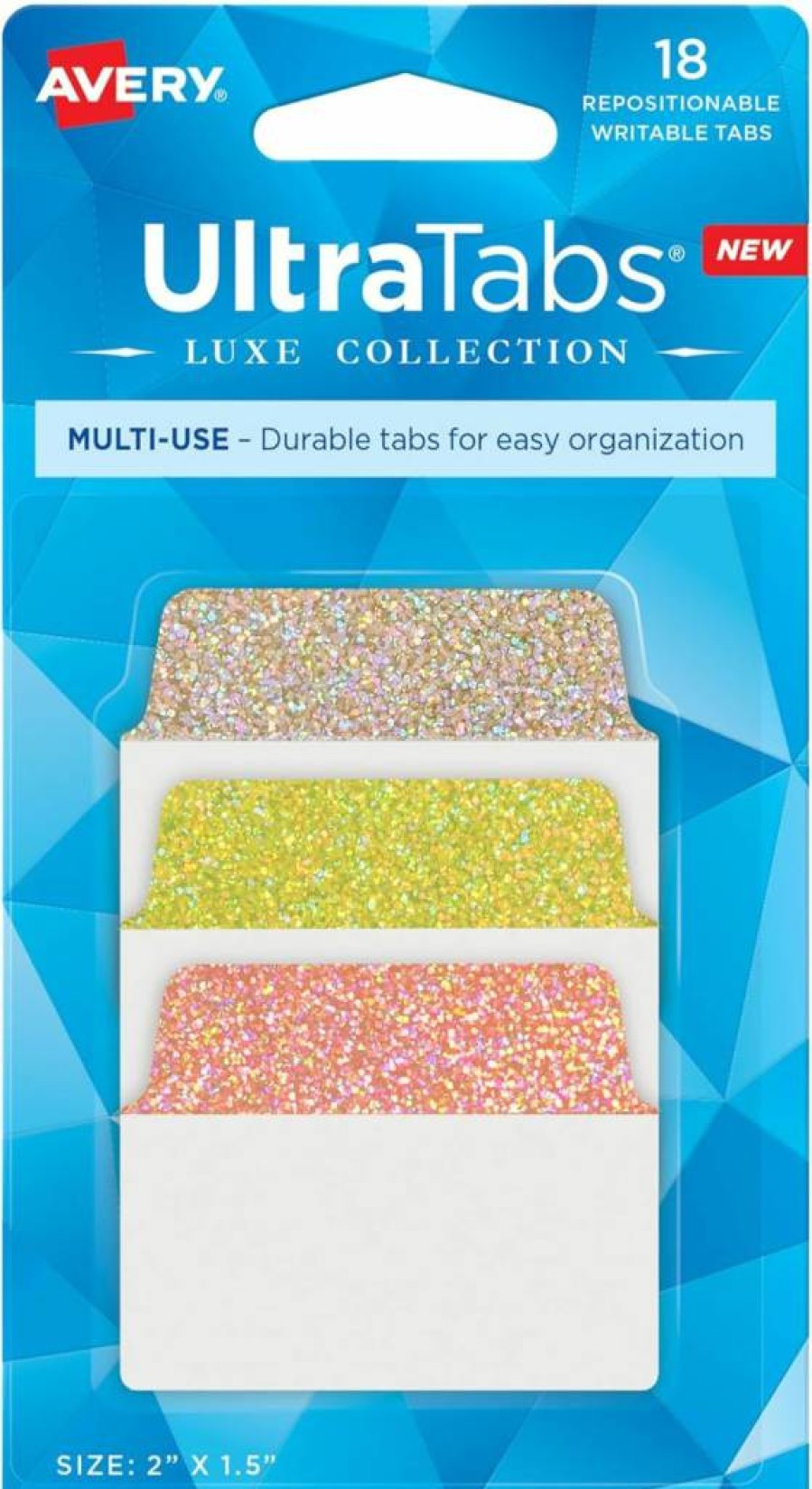 Avery Repositionable Page Tabs, 2" x 1.5" Holographic Sunset Ombre, 18 Multi-Use Ultra Tabs (74148) for Organizing Documents