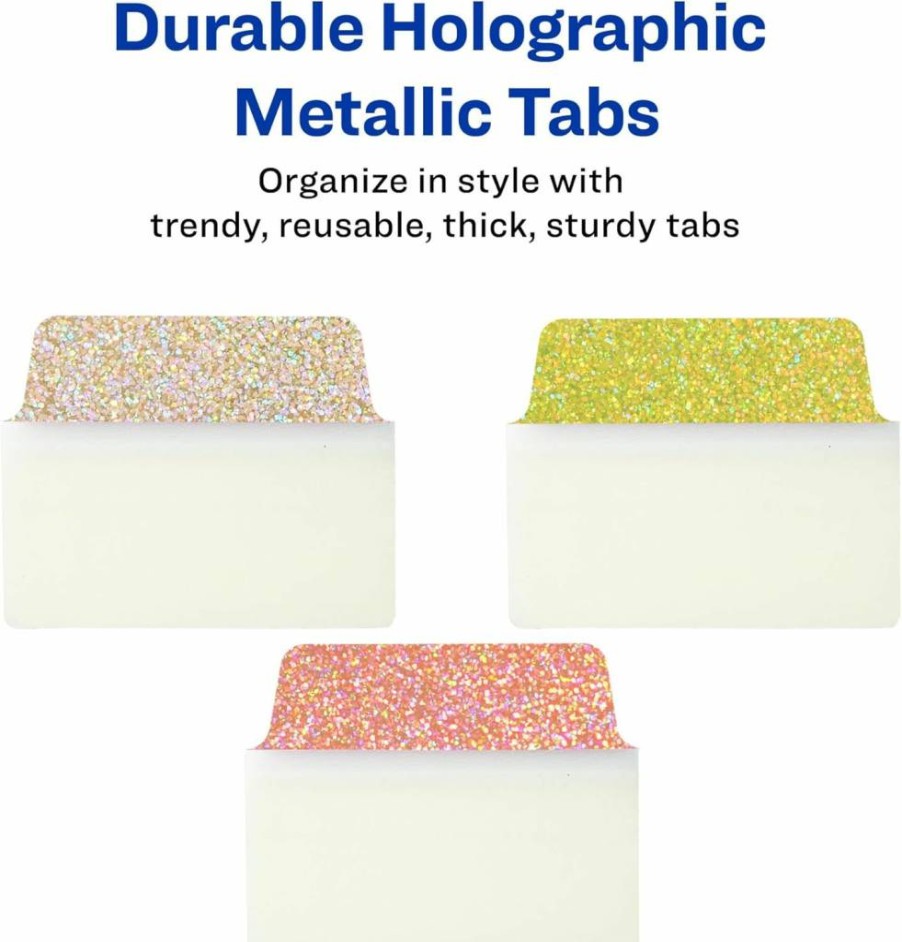 Avery Repositionable Page Tabs, 2" x 1.5" Holographic Sunset Ombre, 18 Multi-Use Ultra Tabs (74148) for Organizing Documents