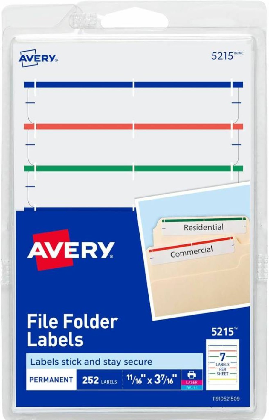 AVERY 5215 File Folder Labels - 4" x 6" Easy Peel Sheets, 252 Assorted Labels (2/3" x 3-7/16"), Printable & Handwrite, Multipurpose Organization