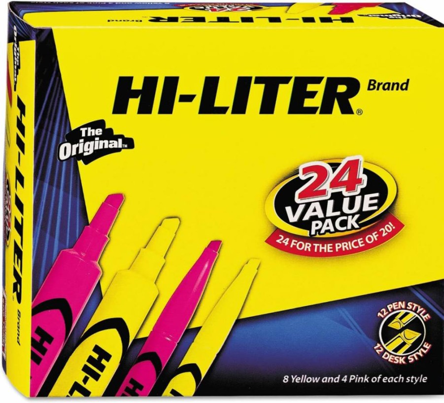AVERY 29862 Smear Safe Chisel Tip Highlighters, 24 Assorted Colors, Desk & Pen-Style Combo Pack