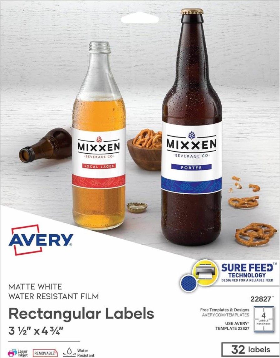 Avery 22827 Printable White Rectangle Labels, 3.5" x 4.75", Pack of 32 Customizable Blank Labels