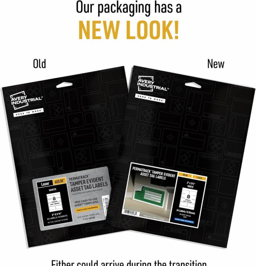AVERY 61530 White Waterproof Laser Printable Asset Tags, 3.75" x 2" Size, 64 Labels per Sheet