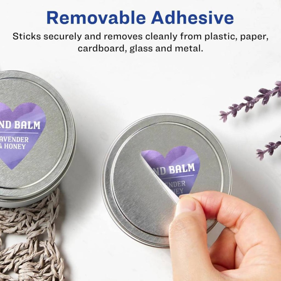 AVERY Removable Heart Labels, Matte White, 0.75" x 0.75", 1,200 Labels, Sure Feed Technology, Print-To-The-Edge, Laser/Inkjet Printable