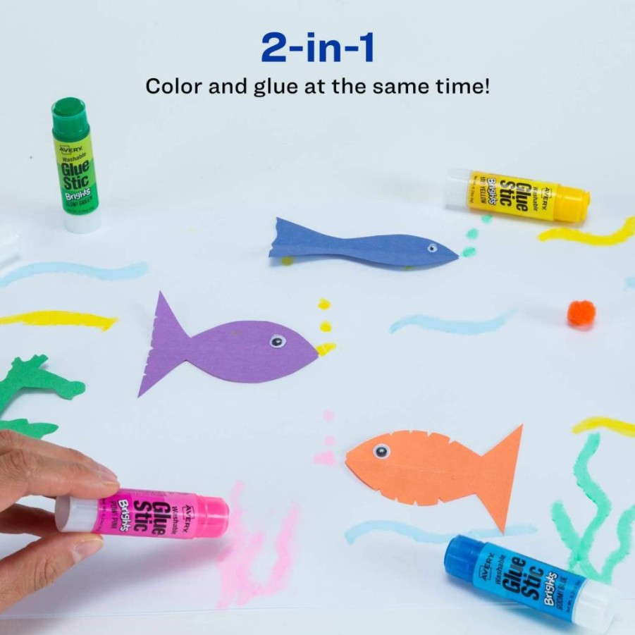 Avery Washable Non-Toxic Glue Sticks, 4-Pack, Assorted Bright Colors, 0.21 oz Permanent Adhesive for Crafts & School Projects (00102)