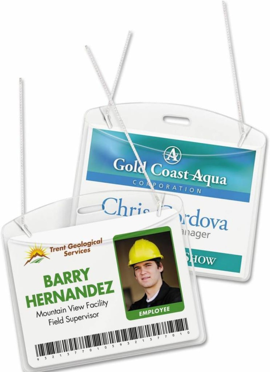 Avery 2922 Heavy Duty 3" x 4" Horizontal ID Badge Holders with Cords - 100 Pack