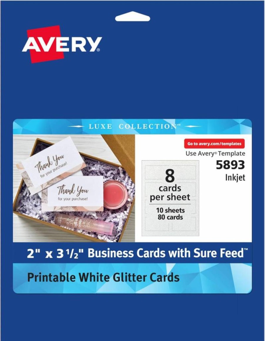 AVERY 08371 Printable Blank Business Cards, 2" x 3.5", White, 250 Sheets, Sure Feed Technology for Inkjet Printers