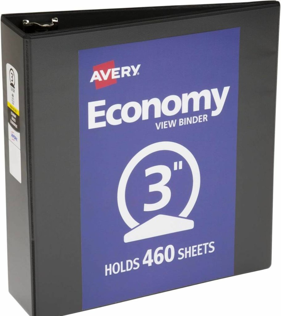 Avery 3" Round Ring Black Binder - Economy View 3 Ring Binder (05891) for Durable Organization