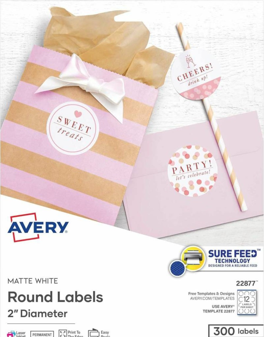 Avery 22612 Round Labels, 2" Diameter, 120 Pack, Permanent Adhesive, Laser/Inkjet Compatible, Sure Feed Technology, Print-To-The-Edge Design, Easy Peel Blank Circle Labels