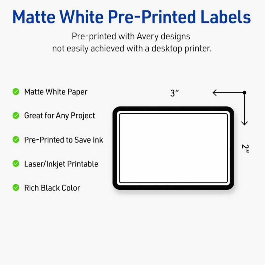 AVERY Matte White Printable Rectangle Labels 2" x 3" - Gold Dots & Green Florals Design, Permanent Adhesive, 80 Count for Laser/Inkjet Printers, Ideal for Product Merchandising