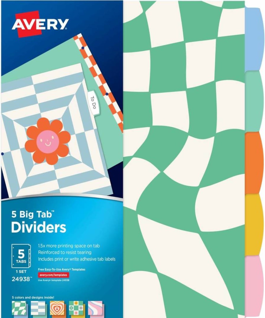 Avery Retro Reversible Fashion Dividers, 5-Tab Set for 3-Ring Binders, Big Tab Design (24938)