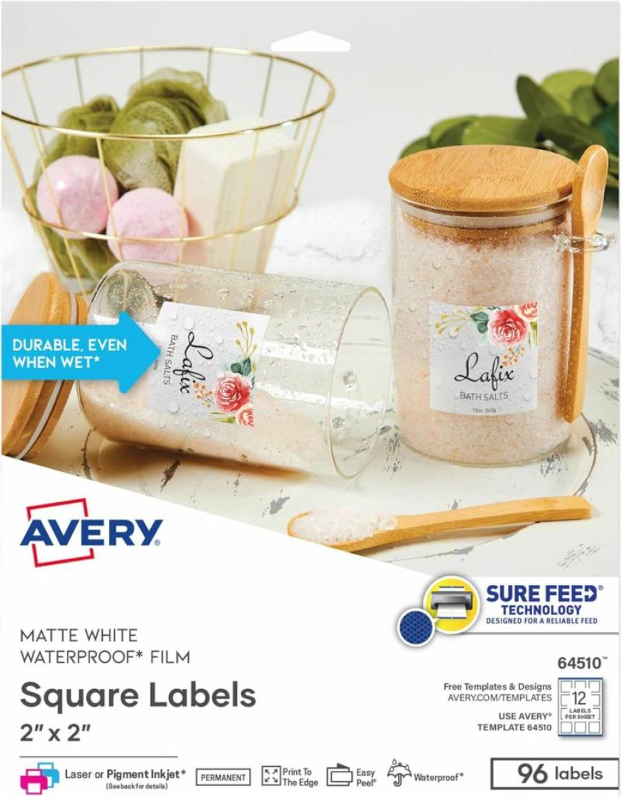 Avery 22846 Kraft Brown 2" x 2" Square Labels - Sure Feed, Edge-to-Edge Printing, 300 Pack for Laser/Inkjet Printers