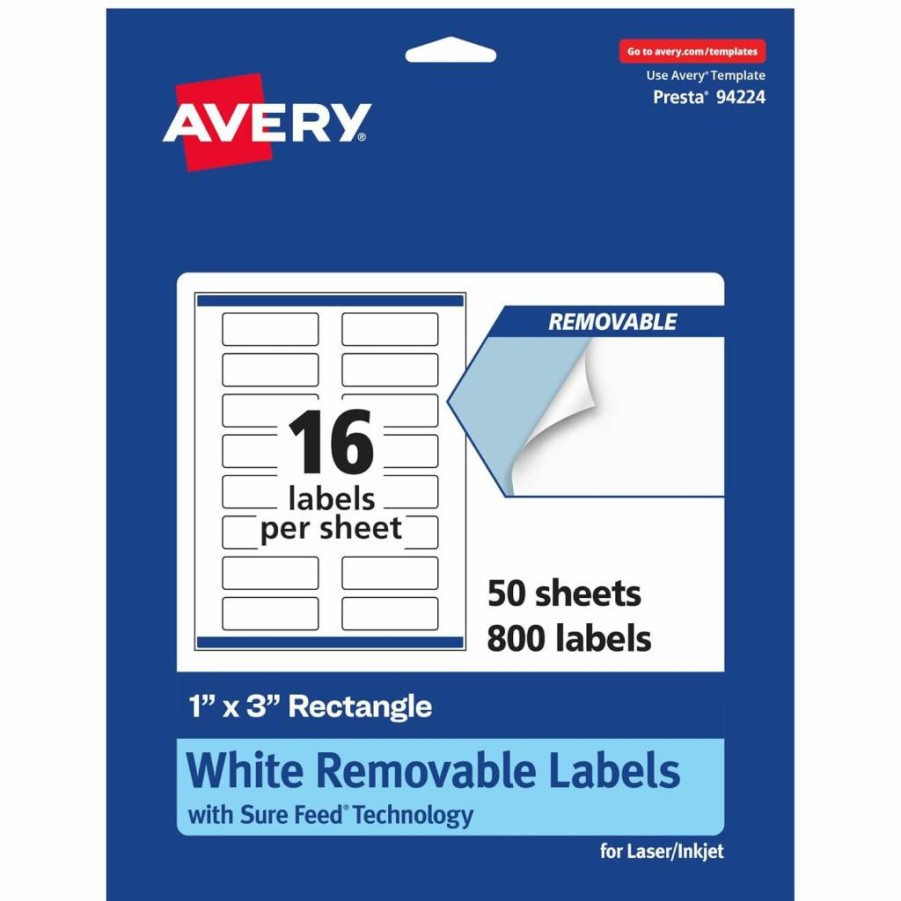 Avery Matte White Removable Labels 1" x 3" - 240 Pack, Sure Feed for Laser/Inkjet Printers, Print-to-Edge Design, Easy Peel & Stick