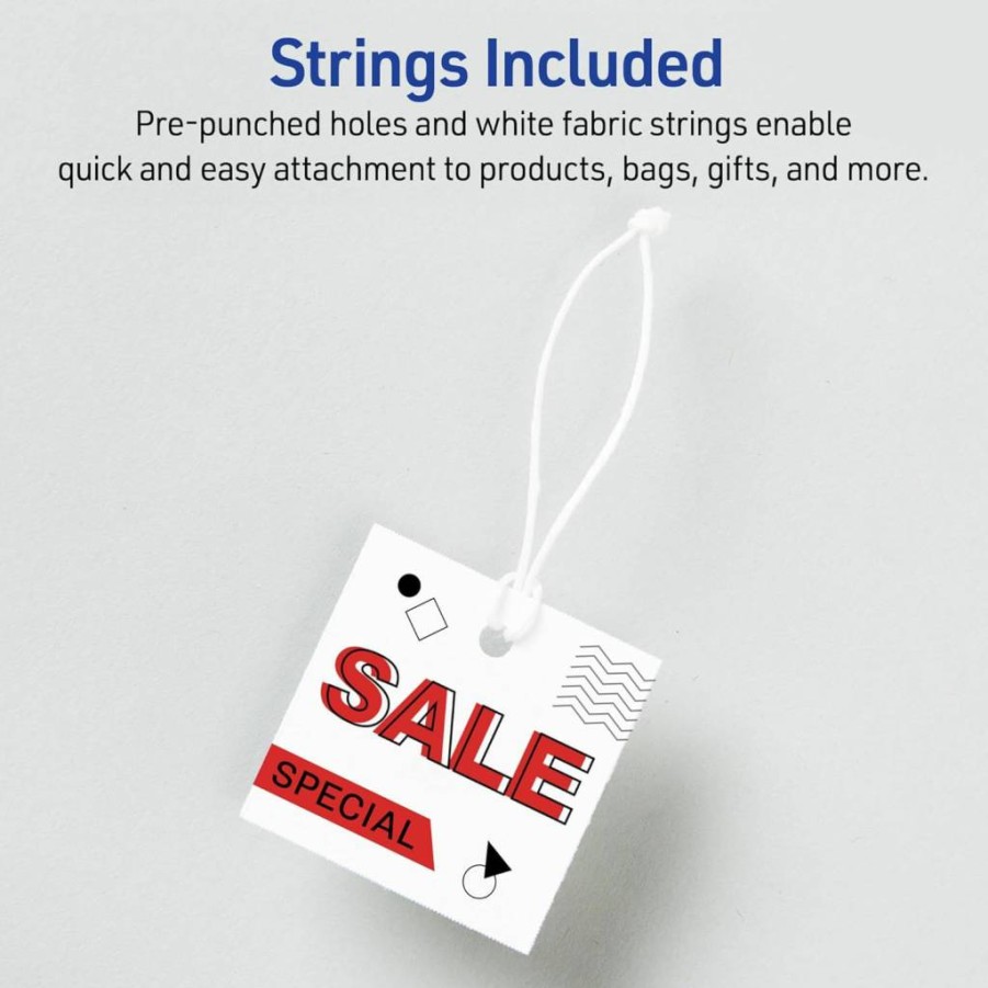 AVERY 22849 Printable Square Tags, 1.5" x 1.5" White Labels with String, Laser/Inkjet Compatible, 200-Pack for Branding, Gifts & Merchandising, Sure Feed Technology