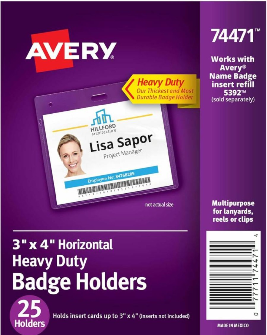 AVERY 74471 Heavy Duty 3" x 4" Horizontal ID Badge Holders, 25-Pack for Durable Name Tags