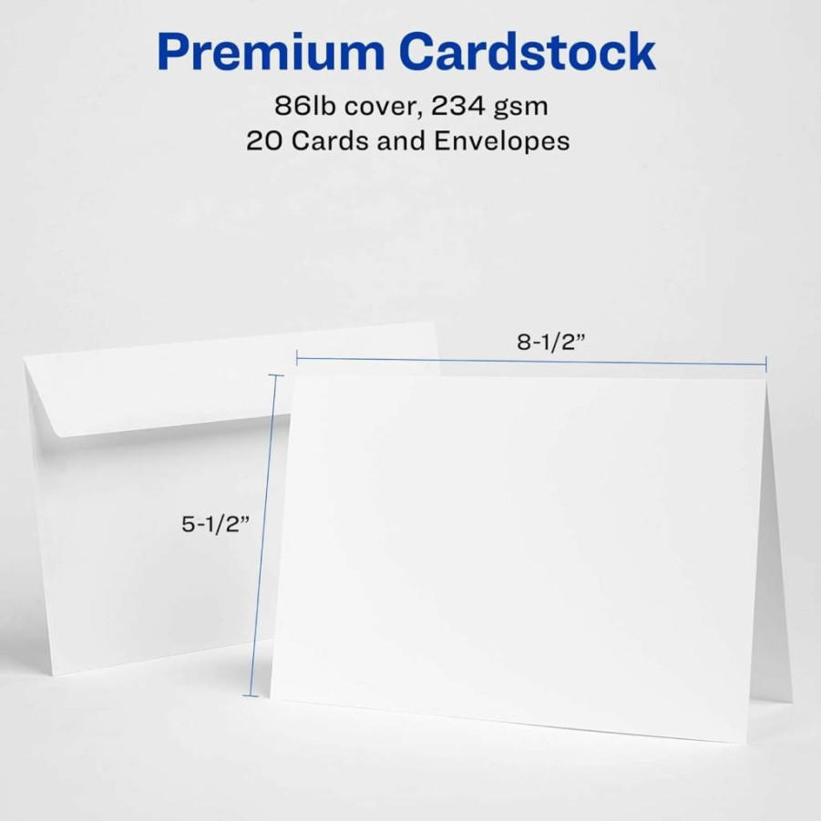 AVERY 3265 Matte White Printable Greeting Cards, Half-Fold 5.5x8.5 Inches, 20 Blank Cards and Envelopes Set for DIY Crafts