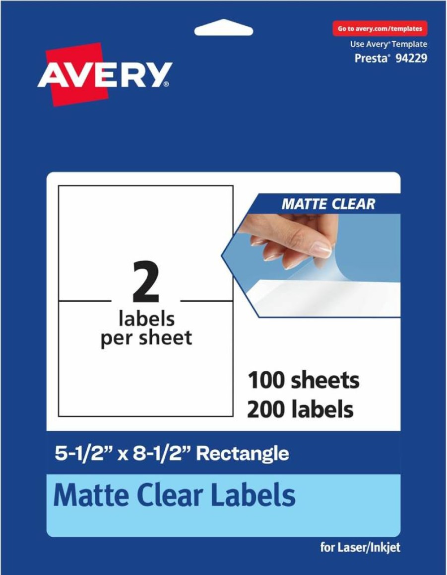 Avery Matte Clear Printable Labels 5.5" x 8.5" - 50 Pack for Laser & Inkjet Printers