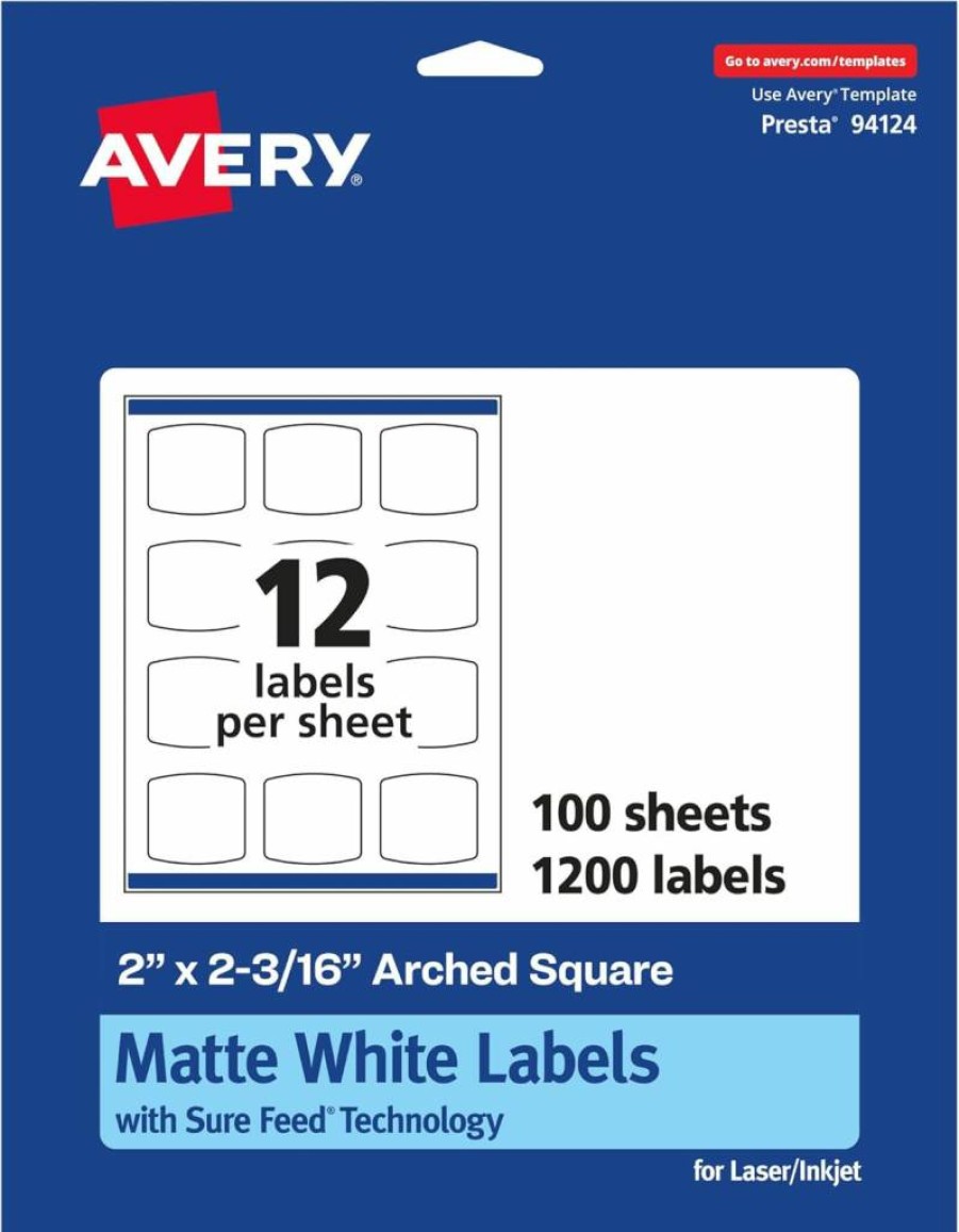 Avery Matte White Square Labels 2" x 2-3/16" - 300 Pack, Sure Feed Technology, Permanent Adhesive, Laser/Inkjet Printable, Print to Edge