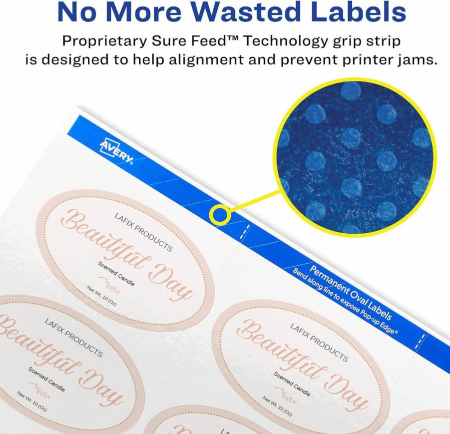 AVERY Glossy White Printable Oval Labels, 2" x 3.33", 80 Customizable Blank Labels for Printing (22820)